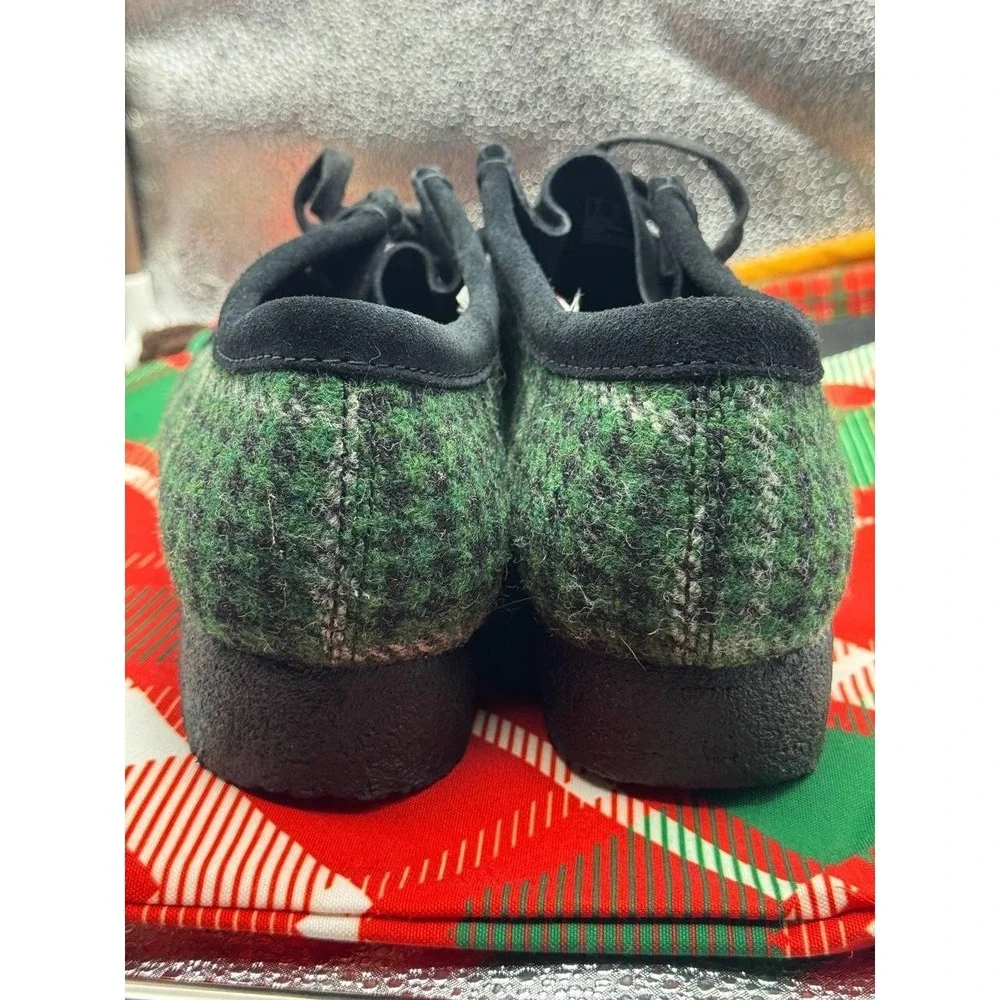 Clarks Originals Wallabee Shoes Mens 10 Green Wool Houndstooth‎ Plaid Tweed